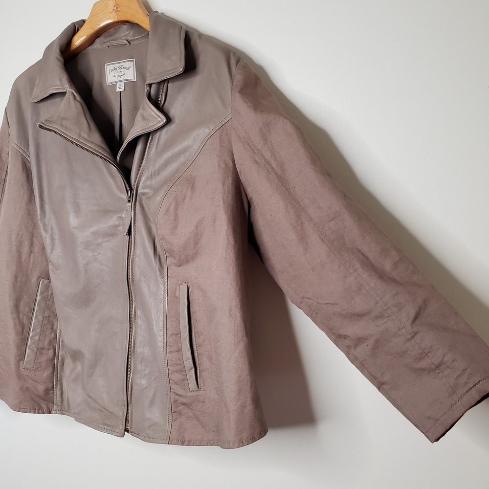 Lucky Brand Lamb Leather & Linen Moto Jacket Sz 3X Full Zip Boho Biker Coat - Picture 6 of 16